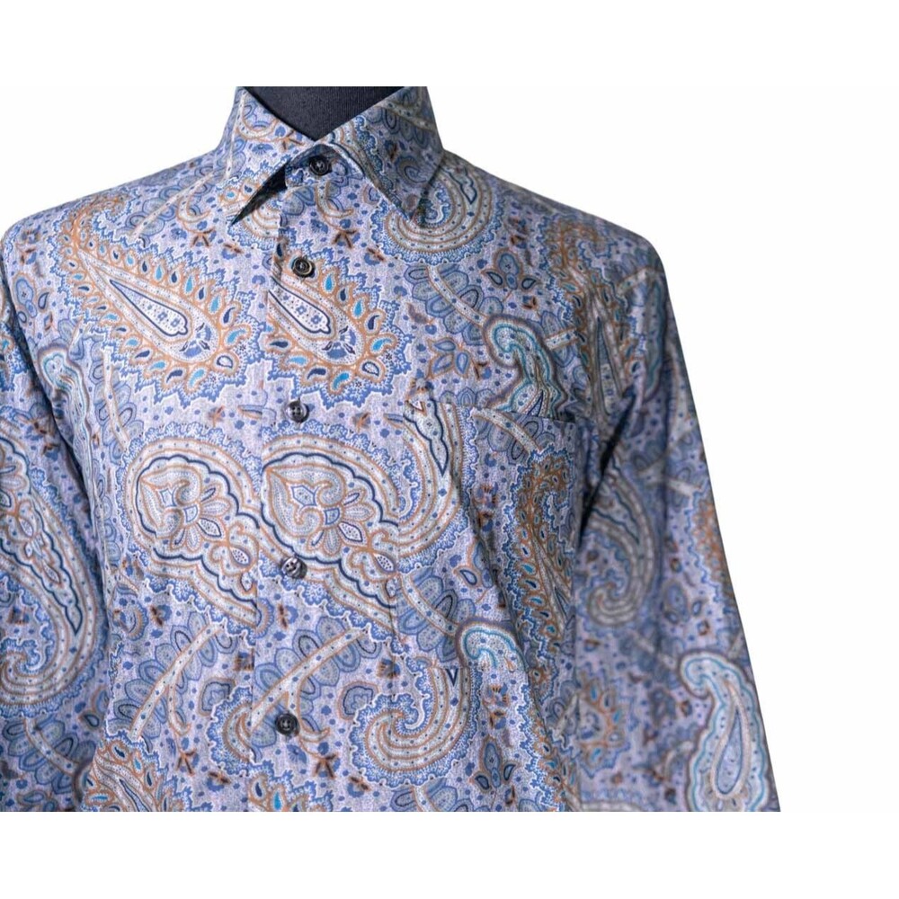 Alan Flusser Mens Shirt Large Blue Purple Paisley Button Up Long Sleeve Colorful - Picture 6 of 9